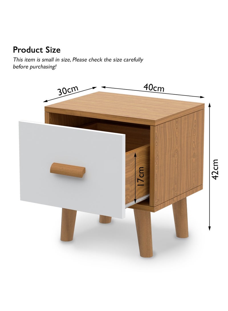 Mahmayi طاولة جانبية خشبية متعددة الوظائف من ماهمايي مع وحدة تخزين بدرج واحد مثالية لغرفة المعيشة المنزلية وأثاث غرفة النوم، عبوة من قطعتين، لون الجوز الأبيض - Image 3