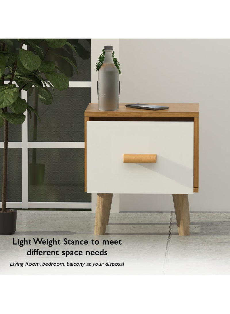 Mahmayi طاولة جانبية خشبية متعددة الوظائف من ماهمايي مع وحدة تخزين بدرج واحد مثالية لغرفة المعيشة المنزلية وأثاث غرفة النوم، عبوة من قطعتين، لون الجوز الأبيض - Image 4