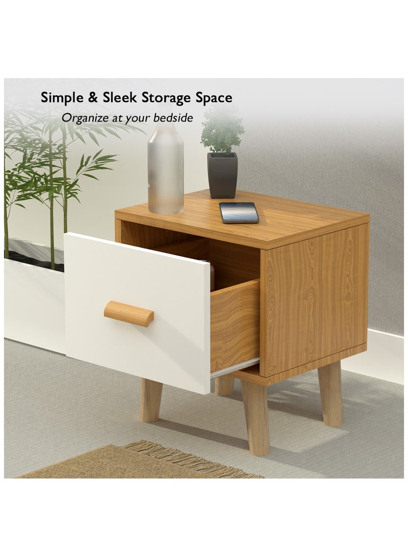 Mahmayi طاولة جانبية خشبية متعددة الوظائف من ماهمايي مع وحدة تخزين بدرج واحد مثالية لغرفة المعيشة المنزلية وأثاث غرفة النوم، عبوة من قطعتين، لون الجوز الأبيض - Image 5