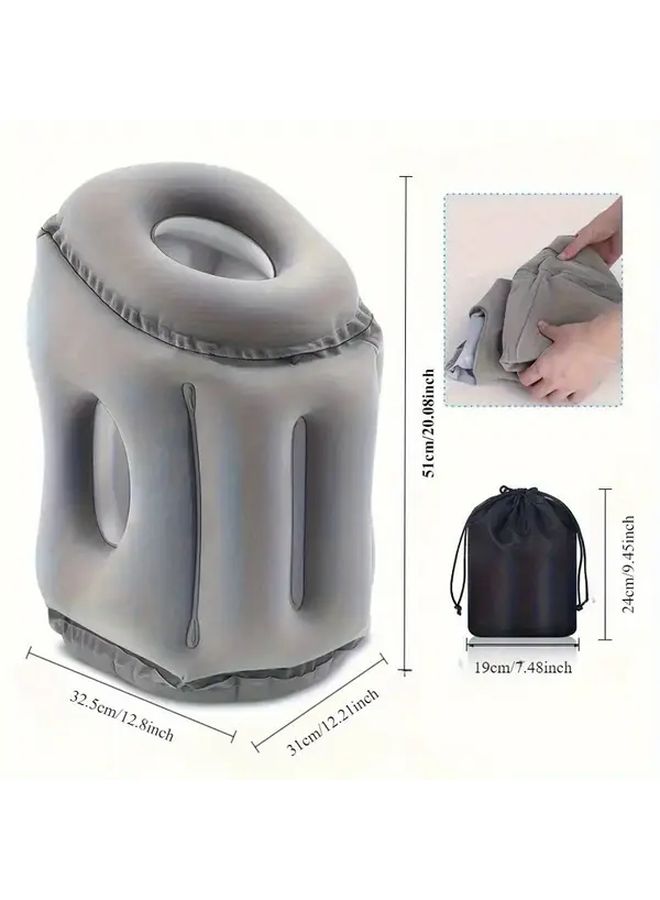Inflatable U Shaped Travel Neck Pillow Grey Soft Support Portable Lightweight - Image 4