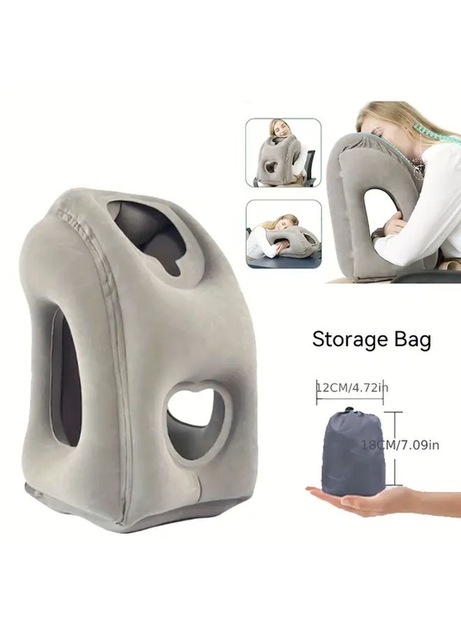 Inflatable U Shaped Travel Neck Pillow Grey Soft Support Portable Lightweight - Image 2