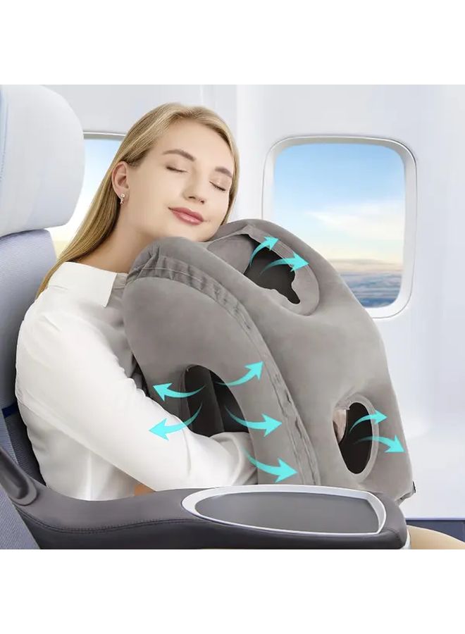 Inflatable U Shaped Travel Neck Pillow Grey Soft Support Portable Lightweight - Image 3