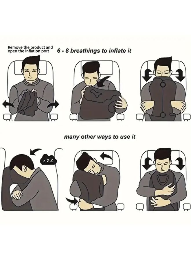 Inflatable U Shaped Travel Neck Pillow Grey Soft Support Portable Lightweight - Image 5