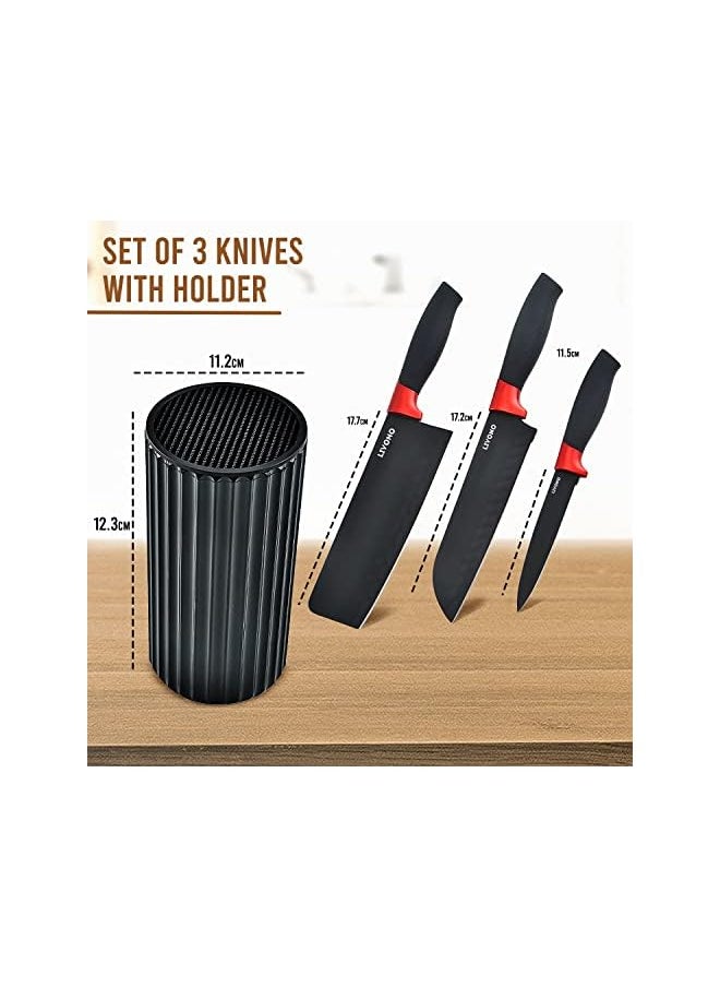 vesus Knife set With Holder and 10 Measuring Cup Set | Stainless Steel Black Blade Kitchen Knife With Ergonomic Handle | Multifunction Knives With Nonstick Coating & Ultra Sharp Edge  - Image 3