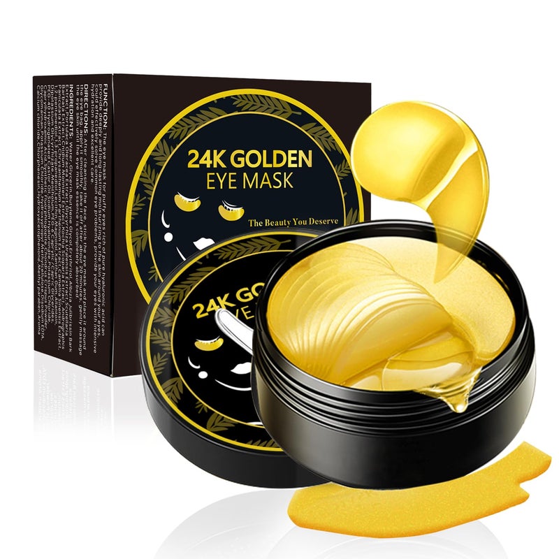 Under Eye Patches 24K Gold Eye Mask 60PCS Under Eye Mask Collagen Gel Pads Patch Treatments for Lighten Wrinkles Puffy Eyes Dark Circles AntiAging Moisturizing Fine Lines Eye Bags Women Men
