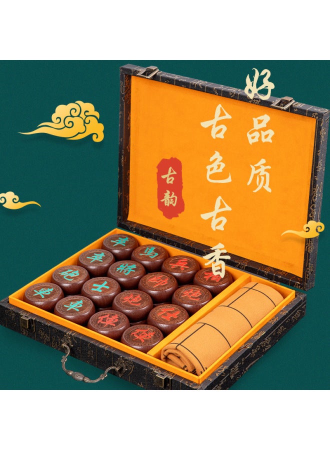 Direct Chinese Chess Solid Wood Large Wood Carving Craft Chess Suit To Send Elders High-grade Gift Box-Color:50#Burmese Rosewood Gift Box (4.8*1.8cm) - Image 3