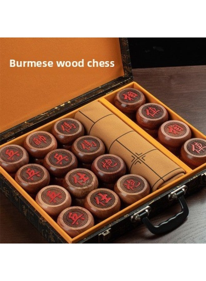 Direct Chinese Chess Solid Wood Large Wood Carving Craft Chess Suit To Send Elders High-grade Gift Box-Color:50#Burmese Rosewood Gift Box (4.8*1.8cm) - Image 1