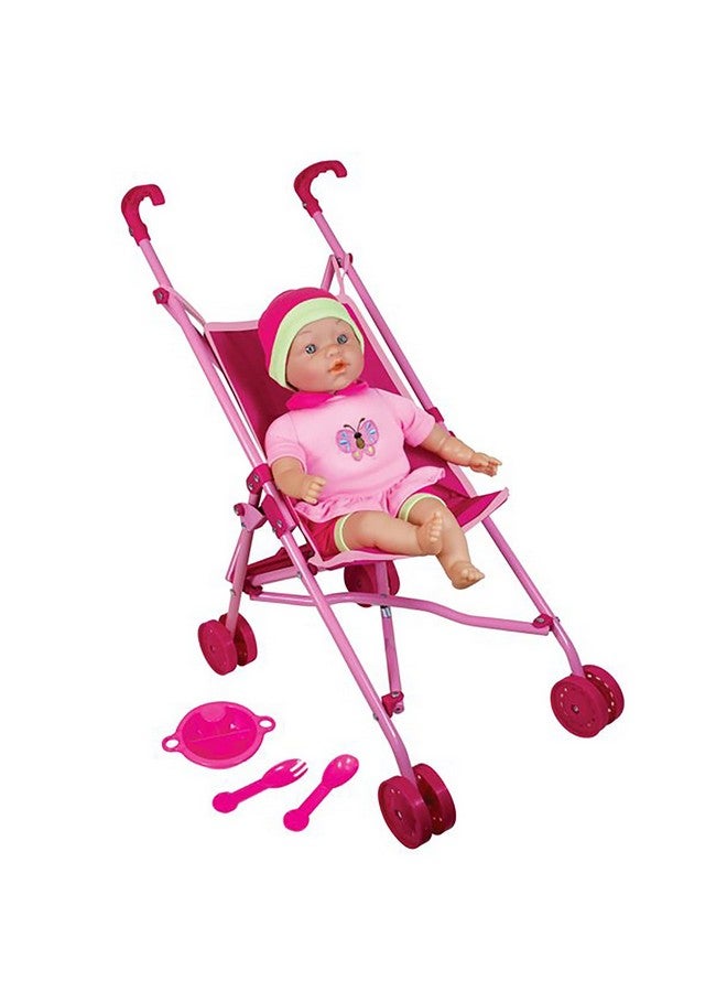 Lissi دمية: مجموعة عربة أطفال بمظلة مع لعبة لعب الأدوار للدمية مقاس 16 بوصة قابلة للطي بشكل مضغوط للأعمار من 4 سنوات فما فوق - Image 2