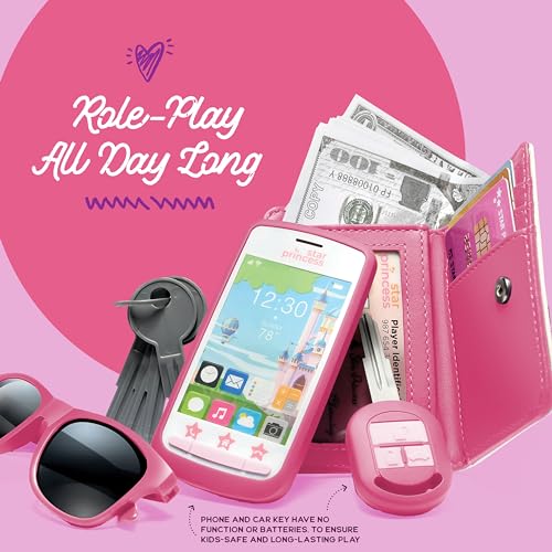 Star Princess Pretend Play Purse Set for Girls - Realistic Purse with Accessories: Toy Phone, Wallet, Credit Cards, Keys, Makeup for Role Playing Toys for Girls Ages 3-8 - Image 2