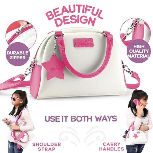 Star Princess Pretend Play Purse Set for Girls - Realistic Purse with Accessories: Toy Phone, Wallet, Credit Cards, Keys, Makeup for Role Playing Toys for Girls Ages 3-8 - Image 5