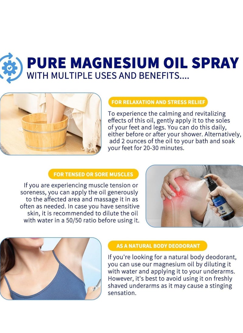 ALIVER 60ml Pure Magnesium Oil Spray,Magnesium Spray for Sleep and Anxiety,100% Pure & Natural,Gluten Free,Magical Topical Magnesium Oil Spray,Non-GMO Magnesium Spray for Feet and Body Muscle Relaxation Oil  - Image 3