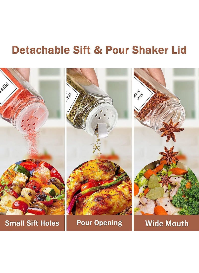 Spice Jars with Labels for Kitchen Organizing Drawers, 120 ml Glass Jars With Cleaning Brush and Collapsible Funnel,Food Storage jars,24 Pcs with Bamboo Lids.
