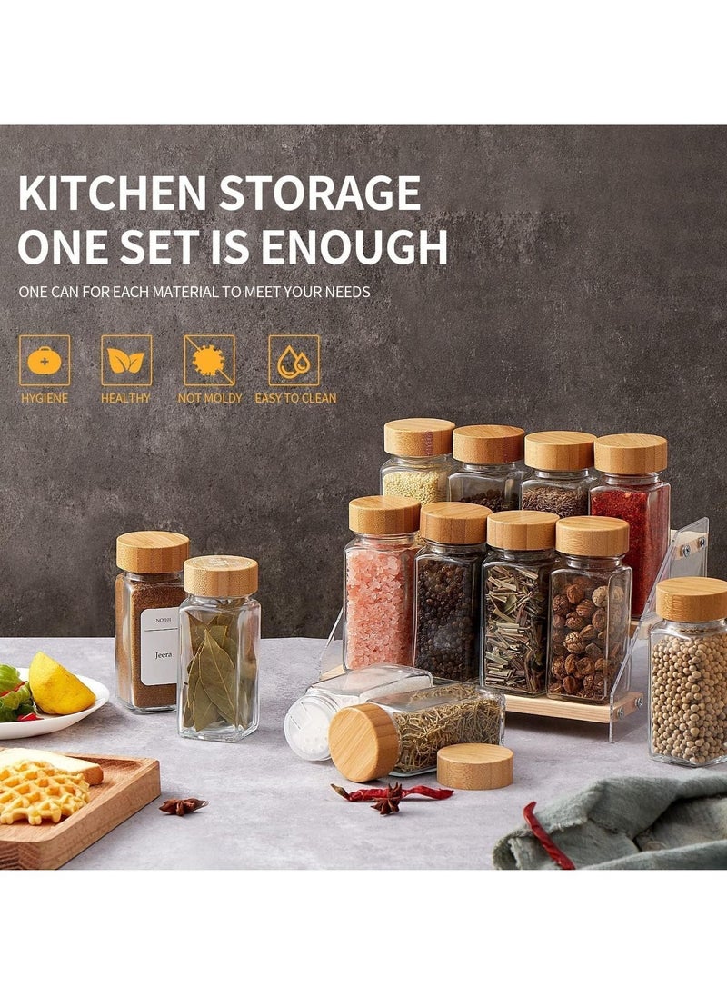 Spice Jars with Labels for Kitchen Organizing Drawers, 120 ml Glass Jars With Cleaning Brush and Collapsible Funnel,Food Storage jars,24 Pcs with Bamboo Lids.