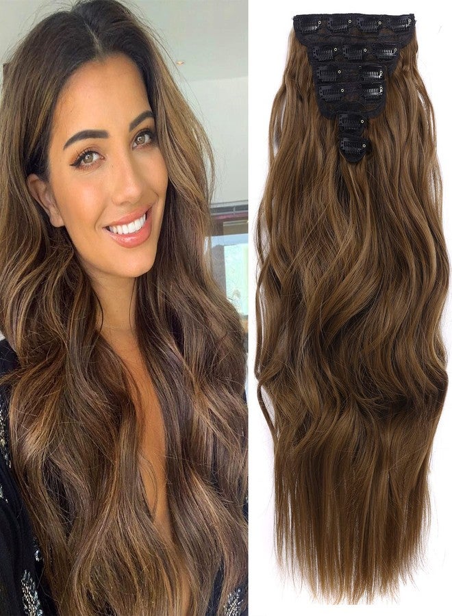 elio 20 Inch Long Wavy Clip in Hair Extensions - 6PCS Set for Full Head - Thick Double Weft Synthetic Hairpieces - 240g (8.47oz) - Ideal for Women (Chestnut Brown) - Image 1