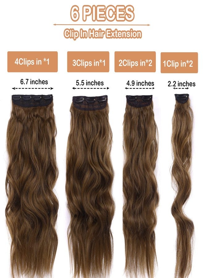 elio 20 Inch Long Wavy Clip in Hair Extensions - 6PCS Set for Full Head - Thick Double Weft Synthetic Hairpieces - 240g (8.47oz) - Ideal for Women (Chestnut Brown) - Image 4