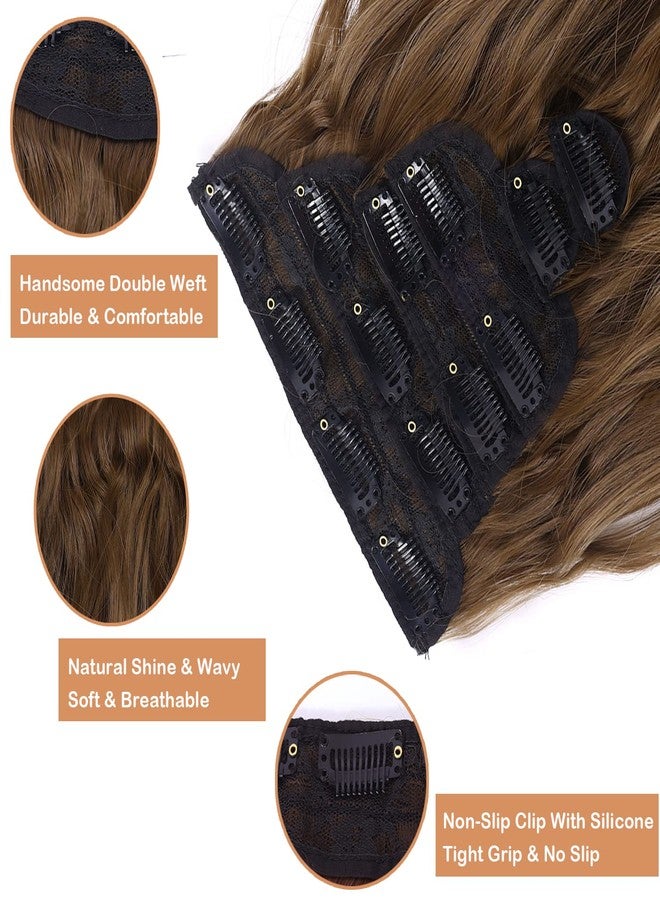 elio 20 Inch Long Wavy Clip in Hair Extensions - 6PCS Set for Full Head - Thick Double Weft Synthetic Hairpieces - 240g (8.47oz) - Ideal for Women (Chestnut Brown) - Image 2