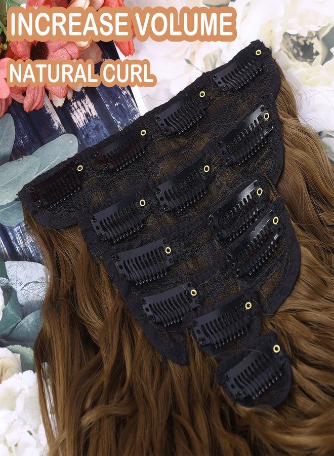elio 20 Inch Long Wavy Clip in Hair Extensions - 6PCS Set for Full Head - Thick Double Weft Synthetic Hairpieces - 240g (8.47oz) - Ideal for Women (Chestnut Brown) - Image 3