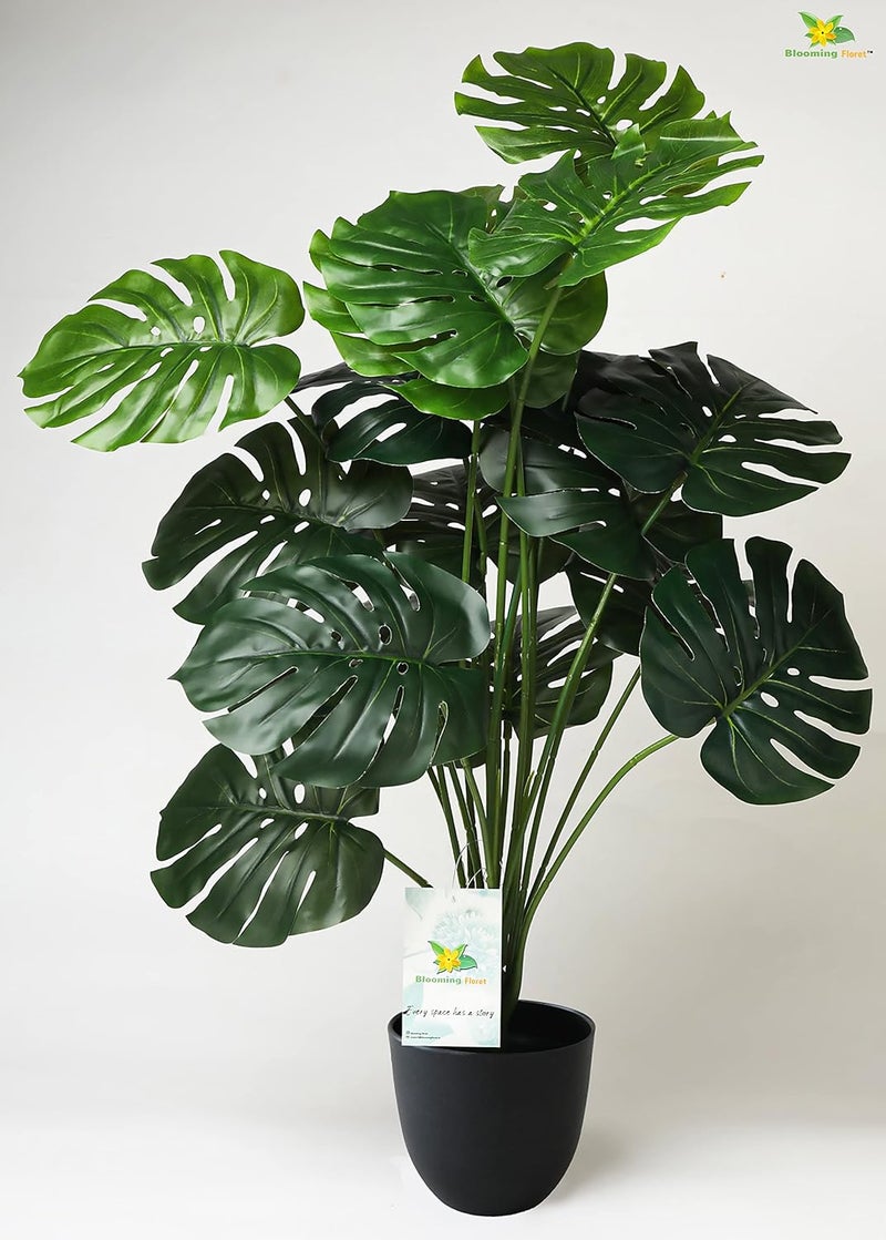 Blooming Floret Polyester Monstera PlantWith Basic Black Artificial Plant Pot18 Green LeavesBig Ornamental Plant For Interior DecorHome DecorOffice Decor635 Cm Tall Natural Looking Plant