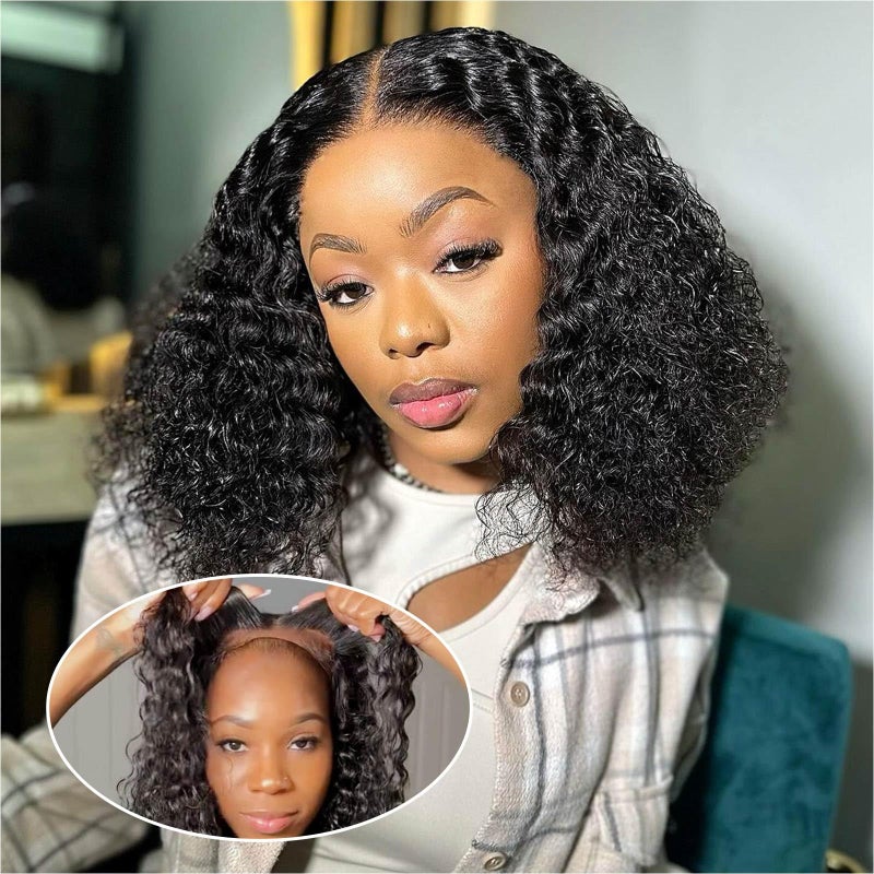 Ailwelia Deep 5x5 Hd Lace Closure Wigs Human Hair 200 Density Curly Bob Wig Deep Wave Closure Bob Wigs For Black Women Glueless Wigs Human Hair Pre Plucked 12 Inch