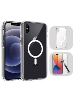 Magnetic MagSafe (2in1) Transparent Magnetic Case for iPhone Xs Max with Screen Protector and Full Back Protection, Full Coverage Set for iPhone