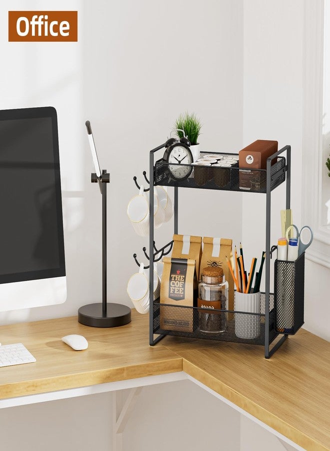 VITVITI Coffee Bar Organizer with Mug Holder, Metal Coffee Station Organizer for Countertop, 2 Tier Cup Mug Holders Rack with Basket for Kitchen Office, Black - Image 5