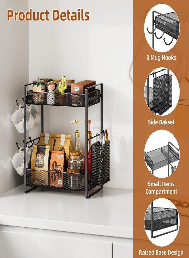 VITVITI Coffee Bar Organizer with Mug Holder, Metal Coffee Station Organizer for Countertop, 2 Tier Cup Mug Holders Rack with Basket for Kitchen Office, Black - Image 4
