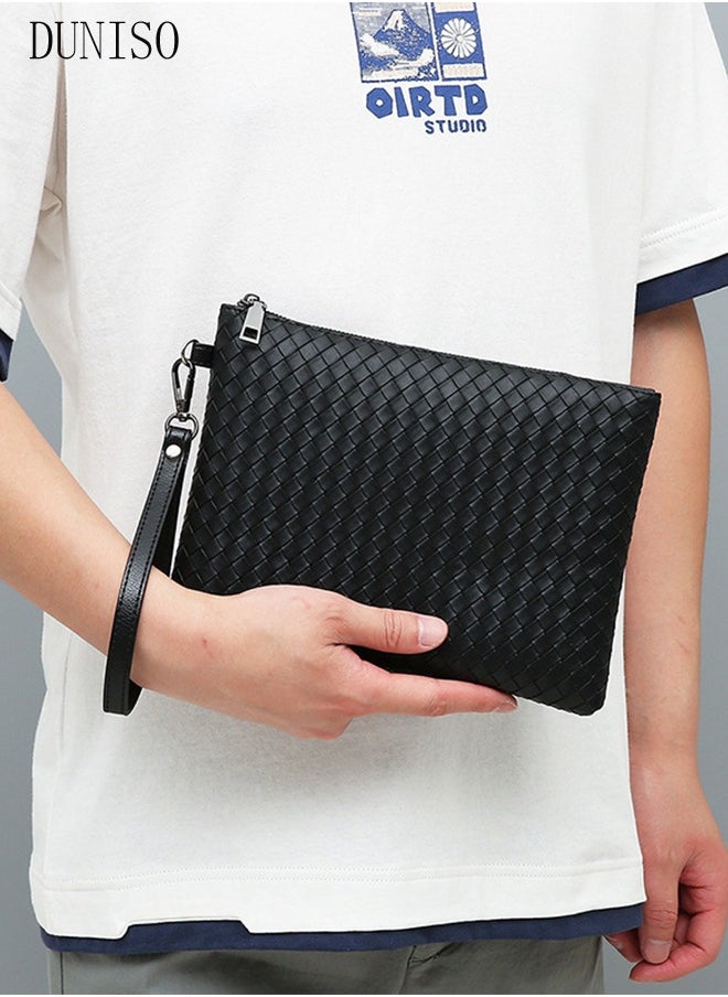 DUNISO Men's Clutch Bag Faux Leather Wallet Bag Large Capacity Light Weight Handbag Portable Envelope Phone Purse with Wrist Strap  - Image 1