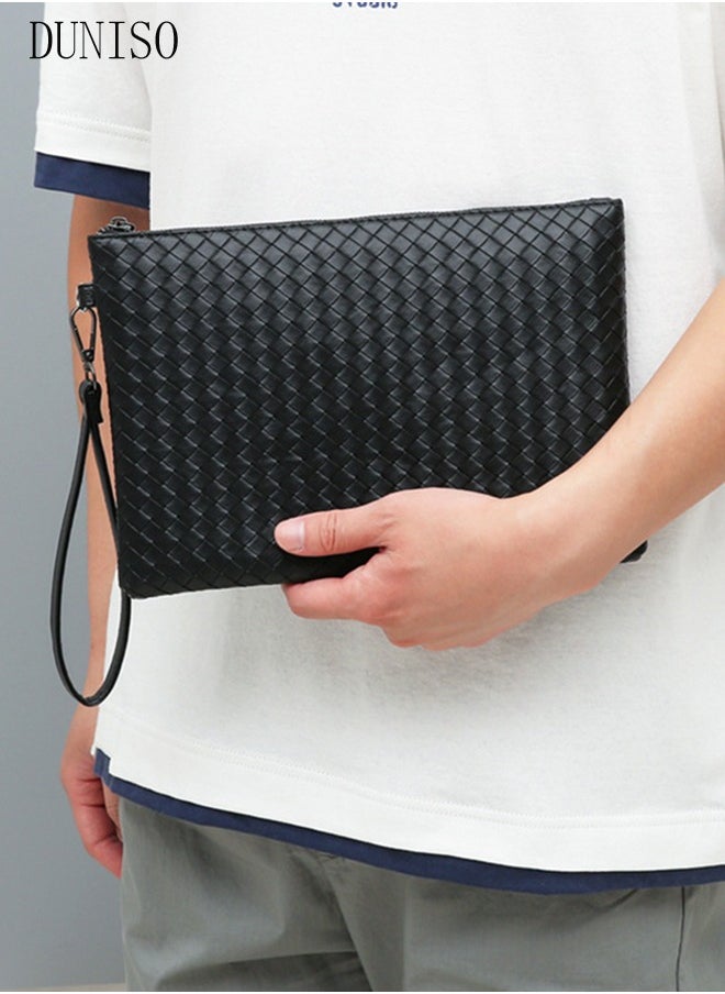 DUNISO Men's Clutch Bag Faux Leather Wallet Bag Large Capacity Light Weight Handbag Portable Envelope Phone Purse with Wrist Strap  - Image 3