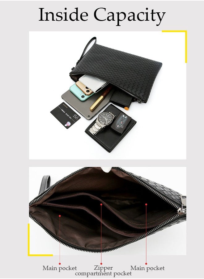 DUNISO Men's Clutch Bag Faux Leather Wallet Bag Large Capacity Light Weight Handbag Portable Envelope Phone Purse with Wrist Strap  - Image 5