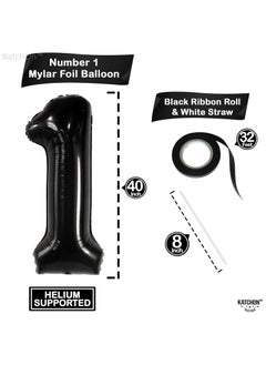 KATCHON Black Number 1 Balloon for 1st Birthday or Anniversary Decorations  - Image 2