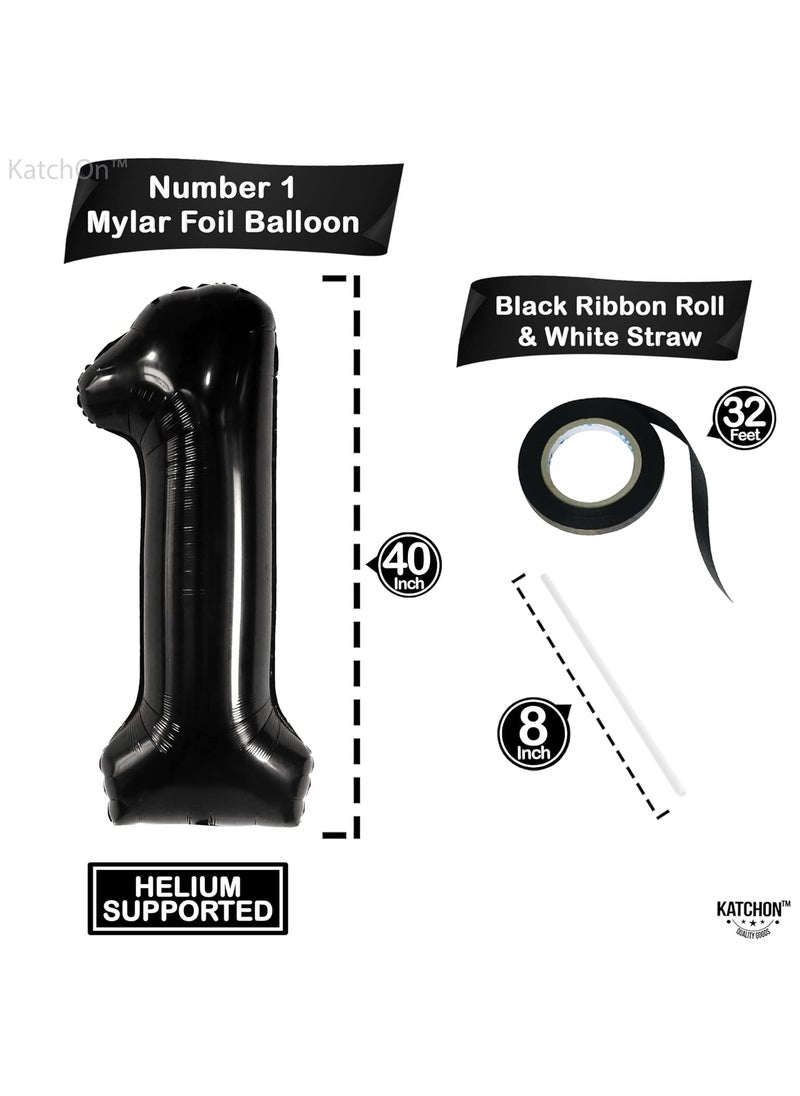 KATCHON Black Number 1 Balloon for 1st Birthday or Anniversary Decorations  - Image 2