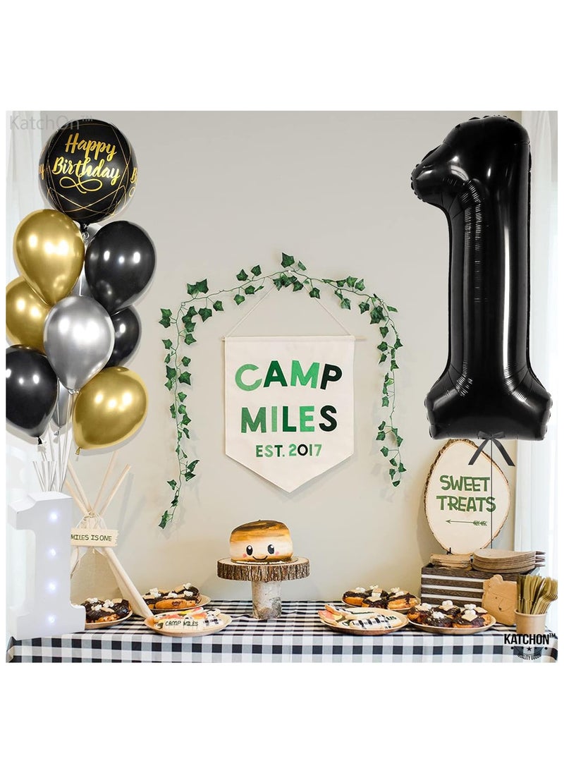 KATCHON Black Number 1 Balloon for 1st Birthday or Anniversary Decorations  - Image 3