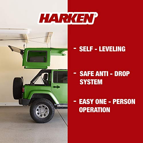 HARKEN هاركن - رافعة تخزين سقف صلبة للمرآب لجهاز جيب رانجلر وفورد برونكو، نظام مضاد للسقوط، سهل التشغيل لشخص واحد، تنظيم المرآب - Image 2