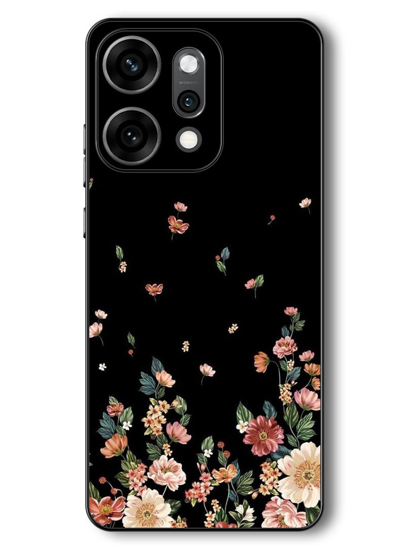 Theodor Case Compatible with Oppo Reno 14 Pro 6.83 Inch Protection Shockproof Bumper Cover Flowers in Black Background - Image 1