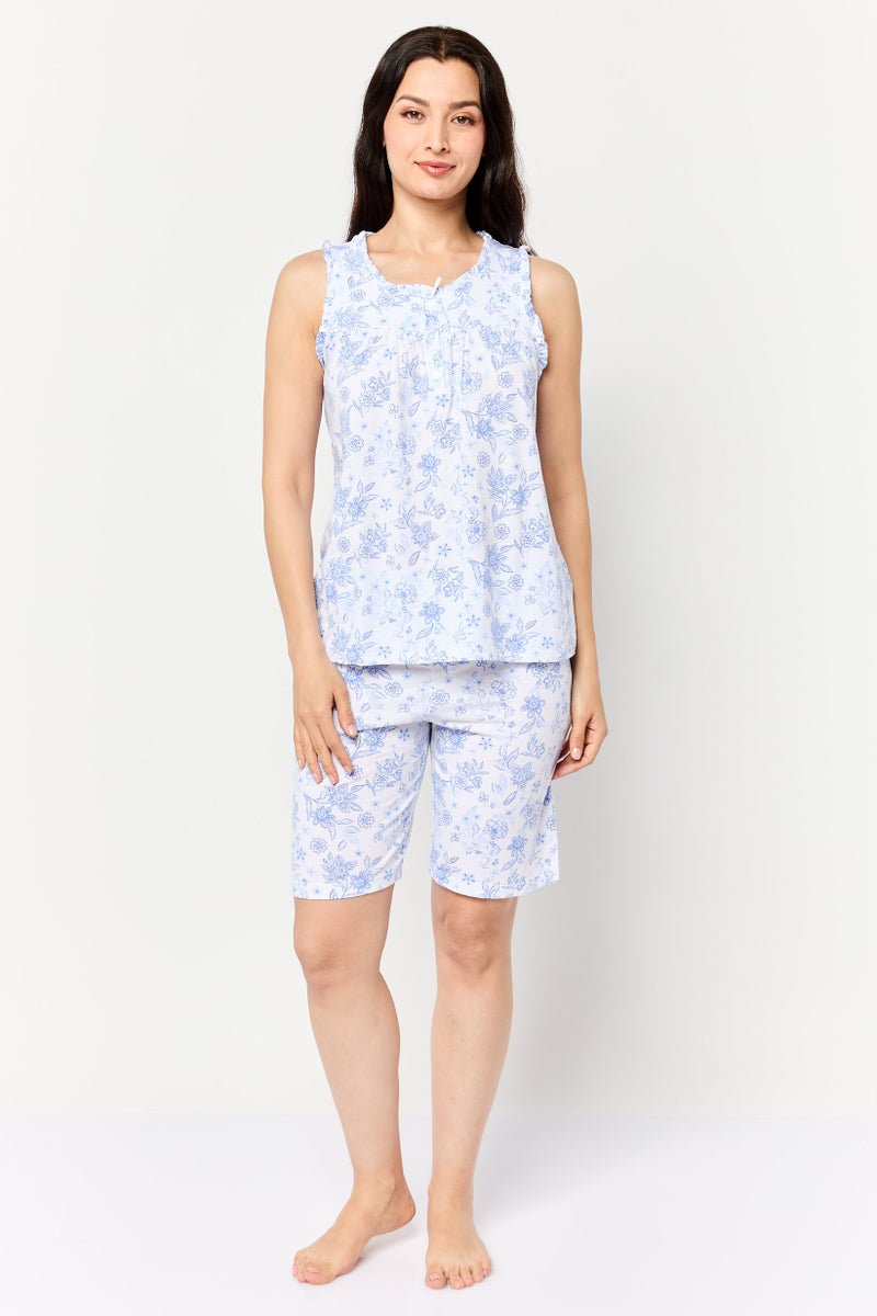 Celestial Dreams Women 2 Pcs Floral Print Top And Short Sleepwear Set, Multicolor - Image 1