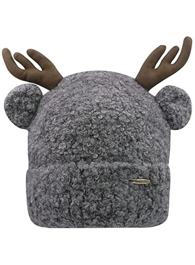Cute Reindeer Moose Hat Winter Warm Knitted Beanie Cap  Antler Beanie Ski Skull Cap for Women Men - Image 1
