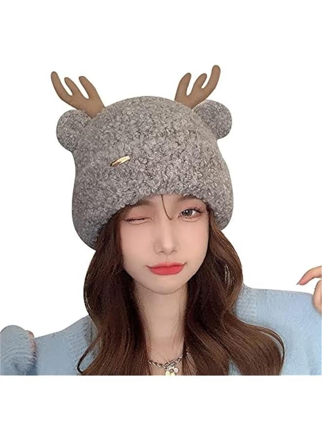 Cute Reindeer Moose Hat Winter Warm Knitted Beanie Cap  Antler Beanie Ski Skull Cap for Women Men - Image 2