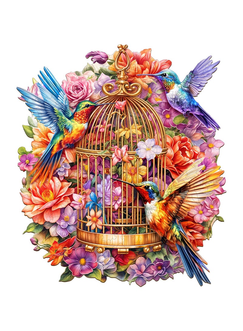 جالادون 185 قطعة من أحجيات الصور المقطوعة للكبار والصغار والمراهقين، أحجيات خشبية، ألعاب تعليمية لتخفيف التوتر، هدايا رمضانية فريدة من نوعها، ديكورات منزلية على الطراز الطبيعي، نمط طائر الطنان والزهور - Image 1