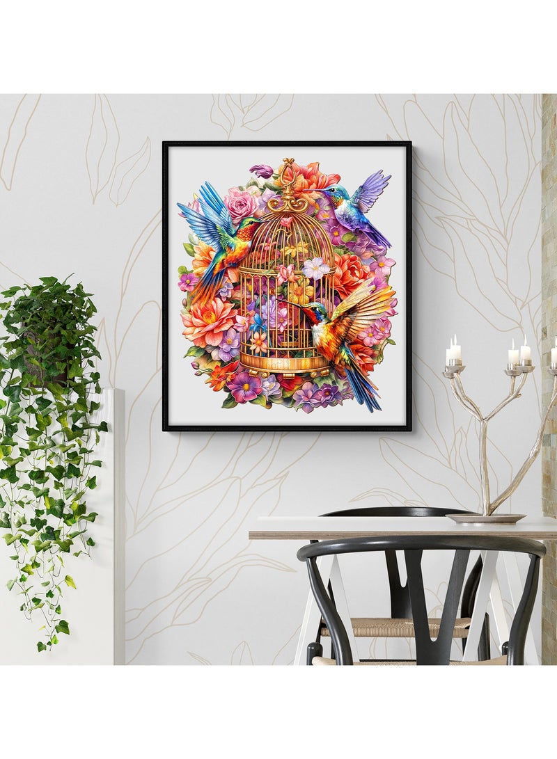 جالادون 185 قطعة من أحجيات الصور المقطوعة للكبار والصغار والمراهقين، أحجيات خشبية، ألعاب تعليمية لتخفيف التوتر، هدايا رمضانية فريدة من نوعها، ديكورات منزلية على الطراز الطبيعي، نمط طائر الطنان والزهور - Image 2