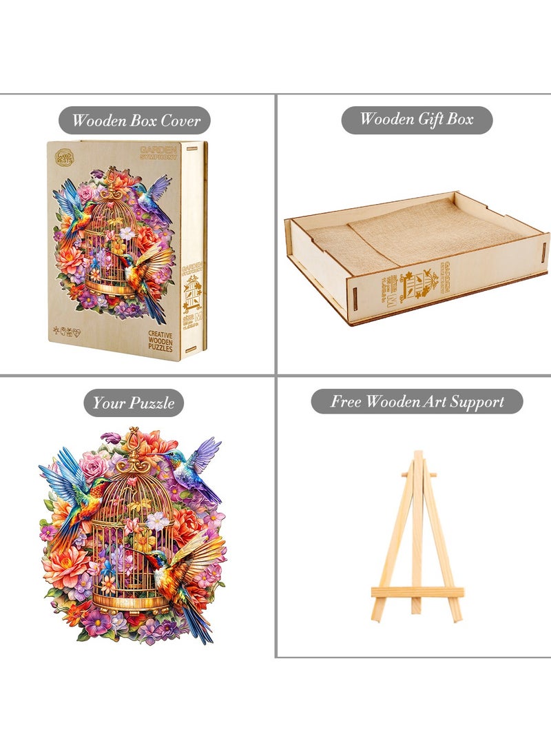 جالادون 185 قطعة من أحجيات الصور المقطوعة للكبار والصغار والمراهقين، أحجيات خشبية، ألعاب تعليمية لتخفيف التوتر، هدايا رمضانية فريدة من نوعها، ديكورات منزلية على الطراز الطبيعي، نمط طائر الطنان والزهور - Image 4