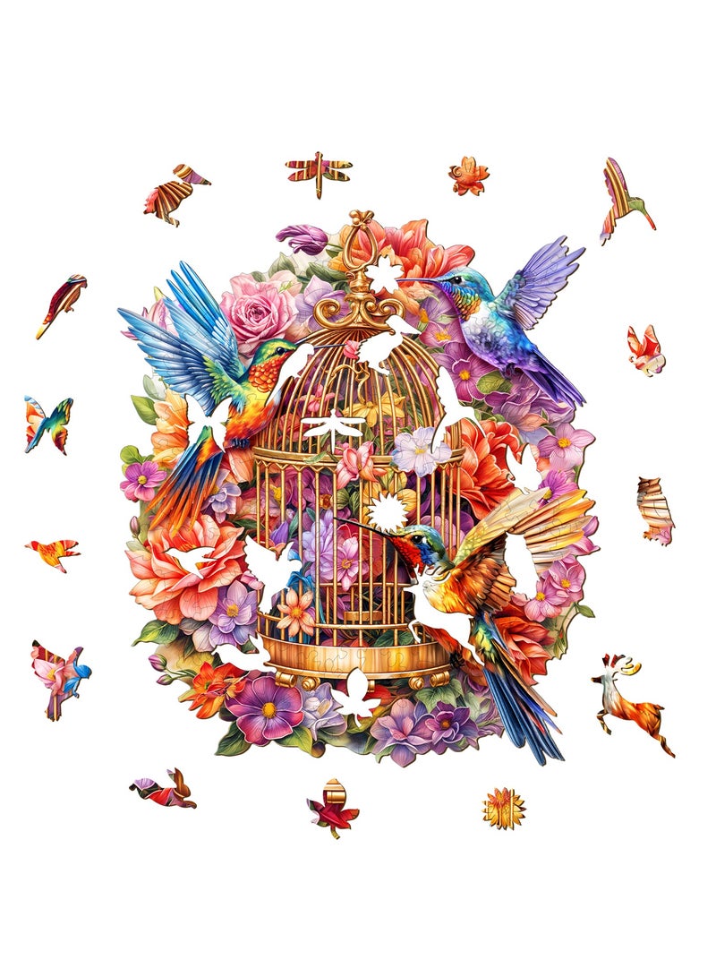 جالادون 185 قطعة من أحجيات الصور المقطوعة للكبار والصغار والمراهقين، أحجيات خشبية، ألعاب تعليمية لتخفيف التوتر، هدايا رمضانية فريدة من نوعها، ديكورات منزلية على الطراز الطبيعي، نمط طائر الطنان والزهور - Image 5