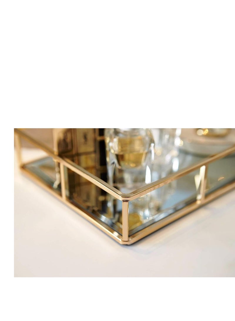 PuTwo Tray Mirror, Gold Dresser Ornate Tray Metal Decorative Tray Jewelry Perfume Organizer Makeup Tray for Vanity, Dresser, Bathroom, Bedroom - Image 2
