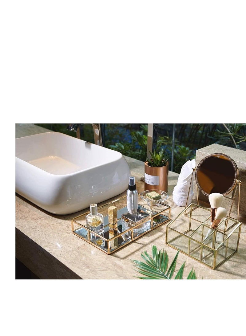 PuTwo Tray Mirror, Gold Dresser Ornate Tray Metal Decorative Tray Jewelry Perfume Organizer Makeup Tray for Vanity, Dresser, Bathroom, Bedroom - Image 4