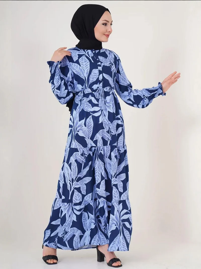 بيغ دارت فستان ماكسي مزين بالزهور بياقة مستديرة وإغلاق بأزرار