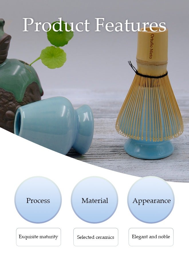 إسكدنيا طقم شاي تقليدي | حامل سيراميك لشاي الماتشا الأخضر المصنوع من الخيزران - صندوق هدايا | أفضل الملحقات الأصلية لحفل شاي الماتشا الأخضر (أزرق فاتح) - Image 4