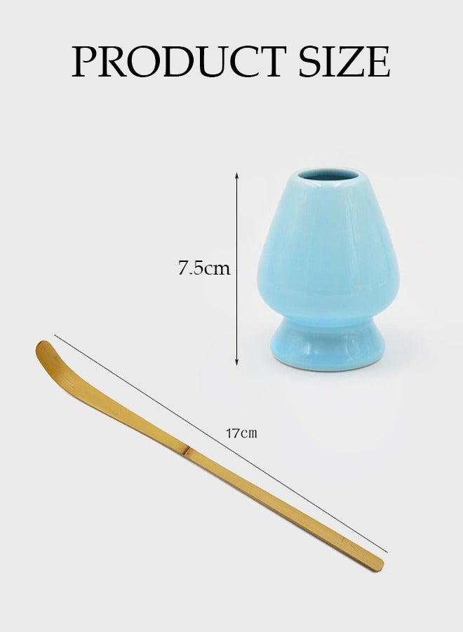 إسكدنيا طقم شاي تقليدي | حامل سيراميك لشاي الماتشا الأخضر المصنوع من الخيزران - صندوق هدايا | أفضل الملحقات الأصلية لحفل شاي الماتشا الأخضر (أزرق فاتح) - Image 5