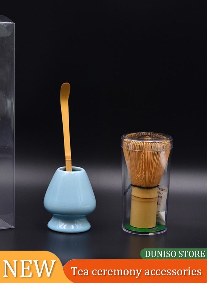 إسكدنيا طقم شاي تقليدي | حامل سيراميك لشاي الماتشا الأخضر المصنوع من الخيزران - صندوق هدايا | أفضل الملحقات الأصلية لحفل شاي الماتشا الأخضر (أزرق فاتح) - Image 2