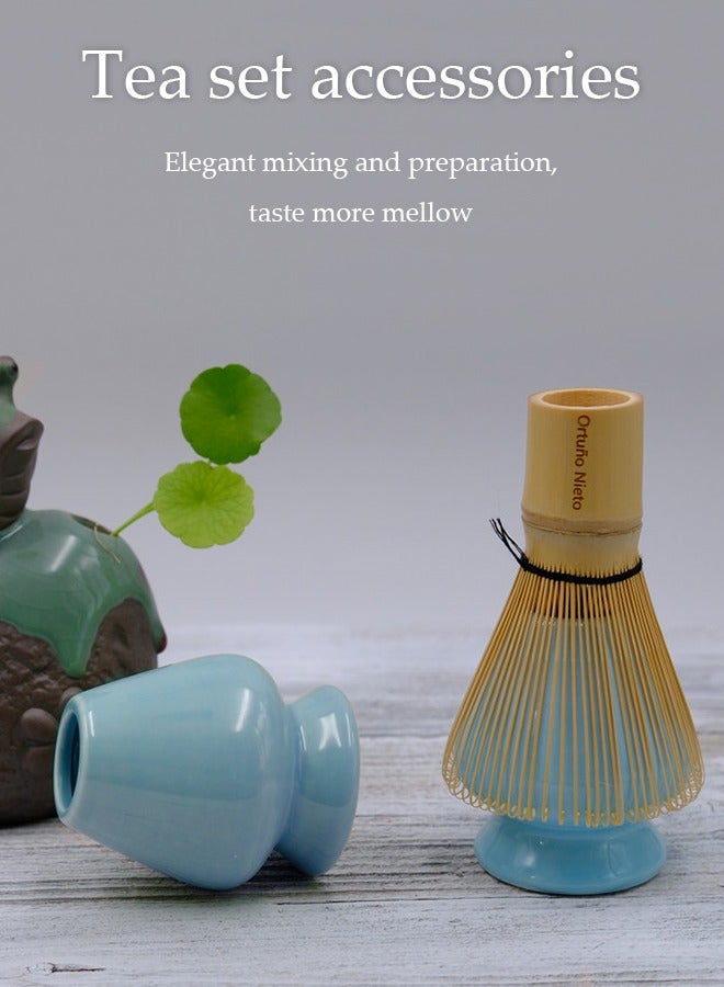 إسكدنيا طقم شاي تقليدي | حامل سيراميك لشاي الماتشا الأخضر المصنوع من الخيزران - صندوق هدايا | أفضل الملحقات الأصلية لحفل شاي الماتشا الأخضر (أزرق فاتح) - Image 3