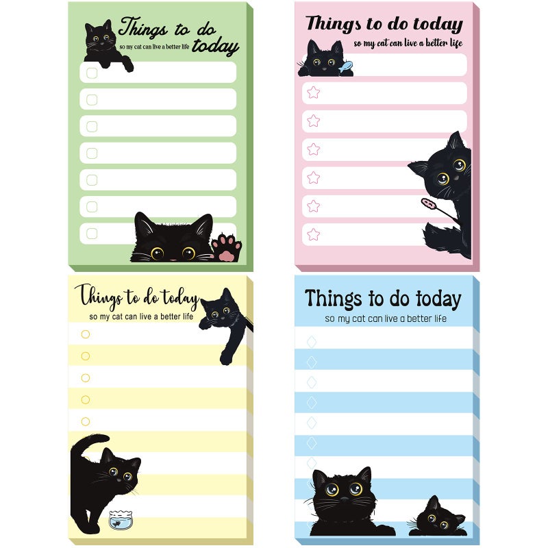 Geyee 4 Pads Cat Sticky Notes 4" x 6" Funny Animal Sticky to Do Notepad Cat Lover Gifts for Kitten Cute Animal Office School Decor, 200 Sheets - Image 1