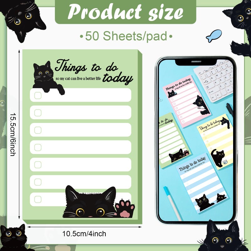 Geyee 4 Pads Cat Sticky Notes 4" x 6" Funny Animal Sticky to Do Notepad Cat Lover Gifts for Kitten Cute Animal Office School Decor, 200 Sheets - Image 2